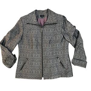 VINTAGE Metallic Zebra Animal Print Full Zip Mob Wife Blazer Jacket Size 10